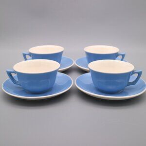 Vintage Villeroy and Boch Blue and Cream Tea Cup and Saucer Set of (4)
